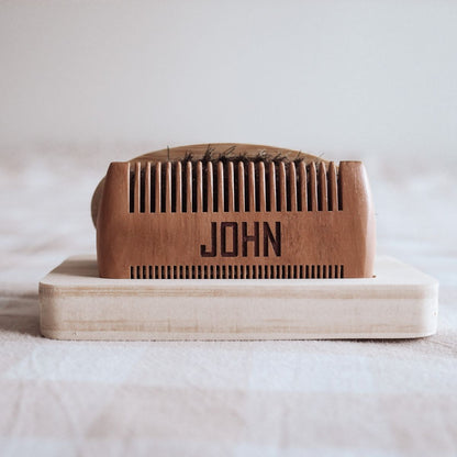 Beard Brush & Comb Kit With Stand