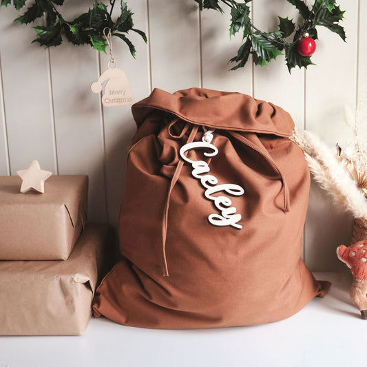 Personalised Santa Sack - Neutral Linen Colours