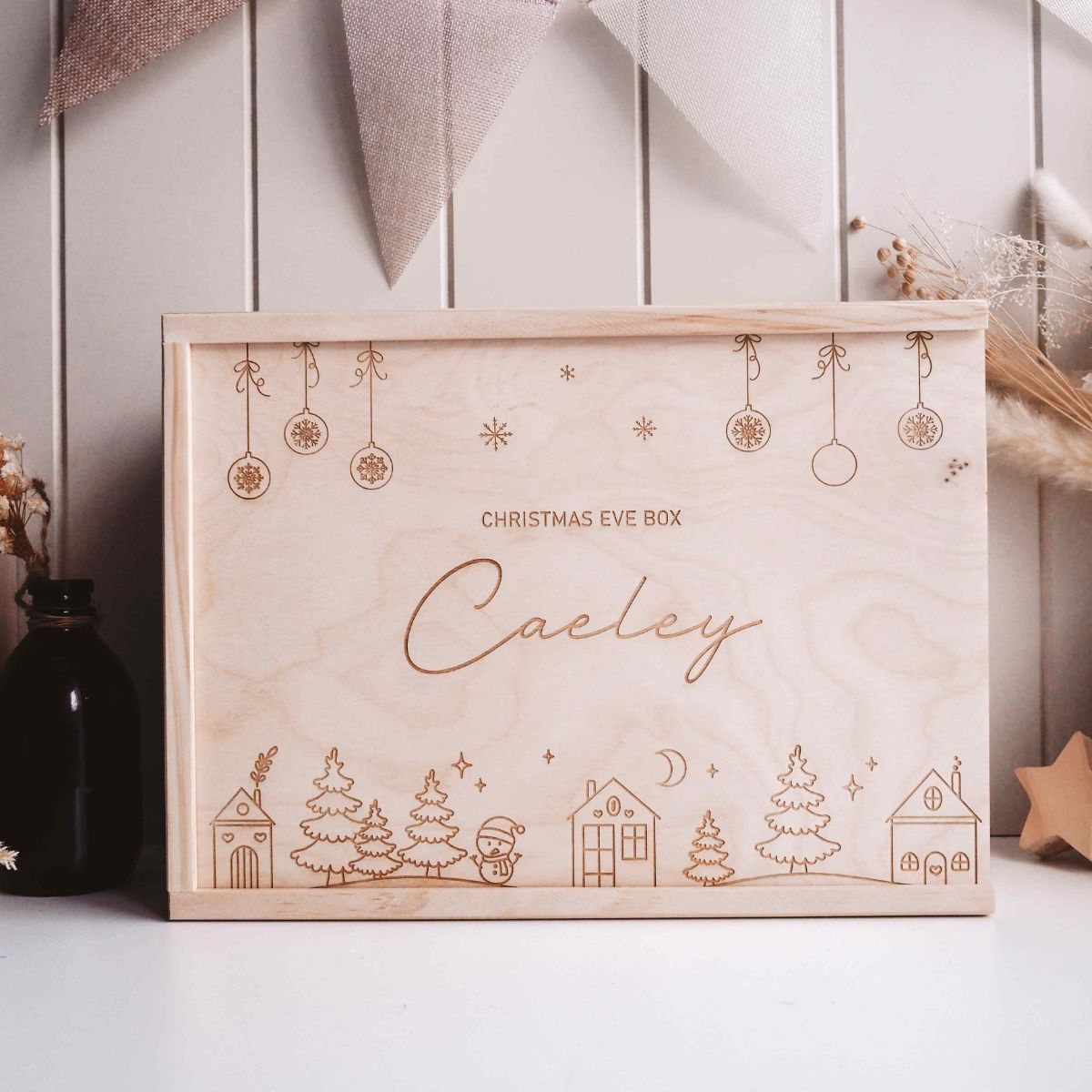 Personalised Wooden Christmas Keepsake Box - Christmas Village