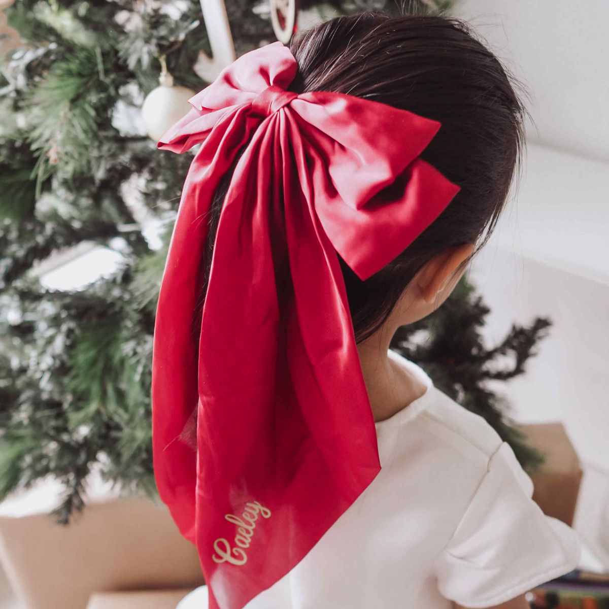 Personalised Satin Bow Hair Clip - Red