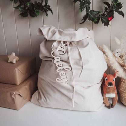 Personalised Santa Sack - Neutral Linen Colours