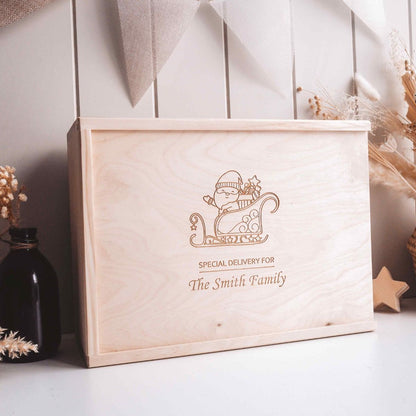 Personalised Wooden Christmas Keepsake Box - Cute Santa