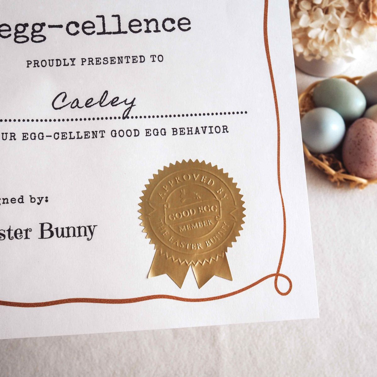 Easter Bunny Certificate