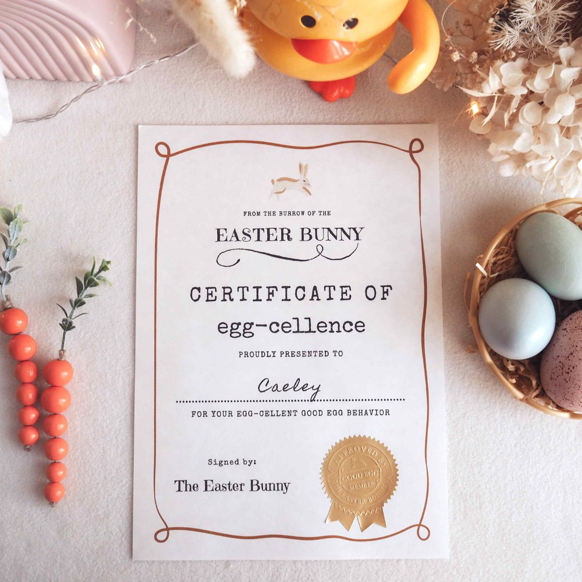 Easter Letter, Certificate, And Badge Set