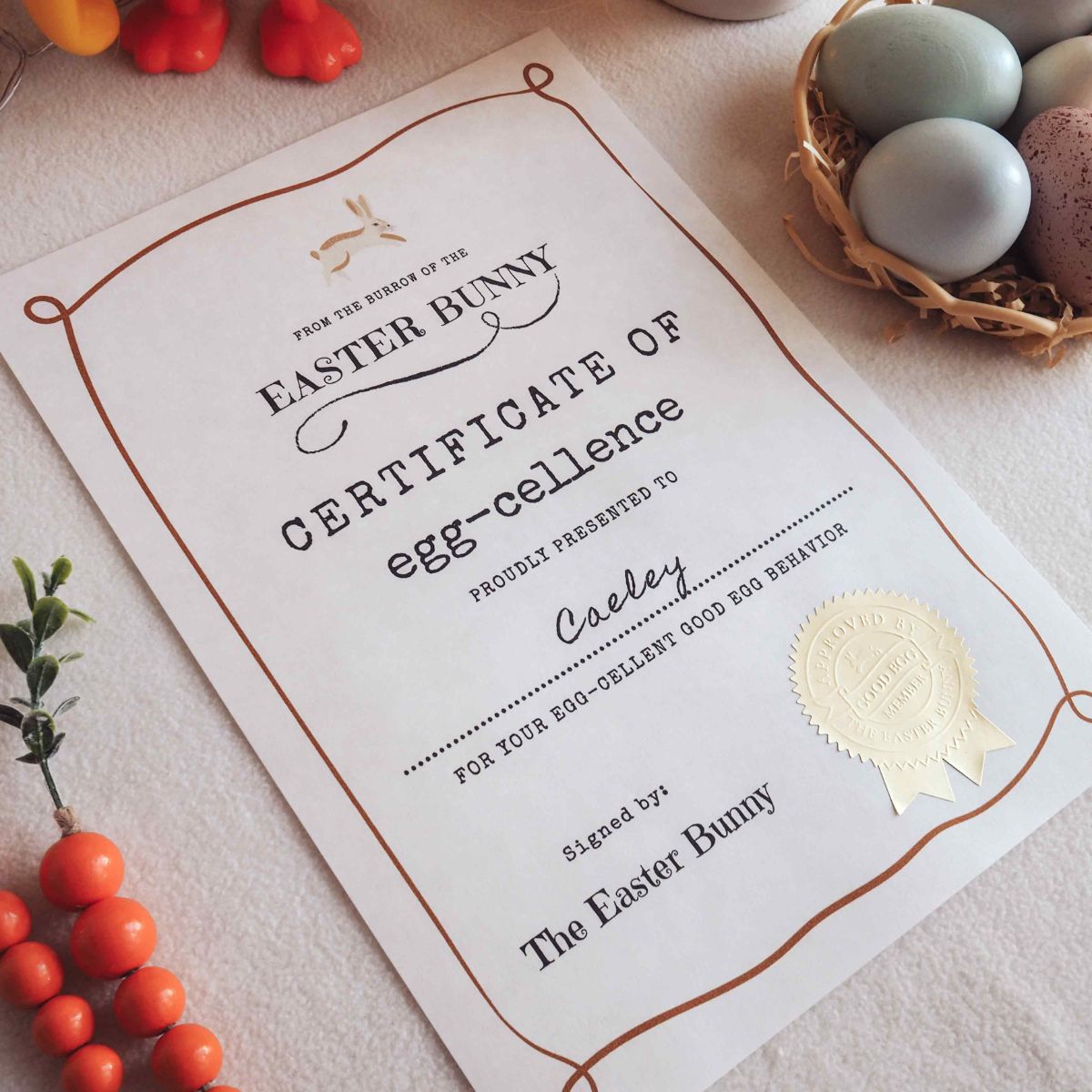 Easter Bunny Certificate