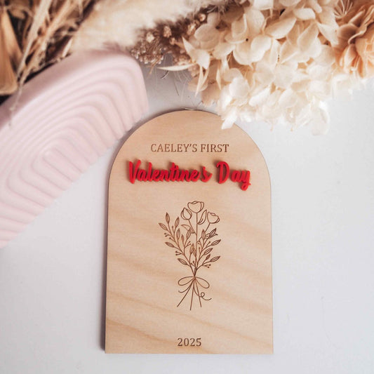 First Valentine's Day Arch Wooden Plaque