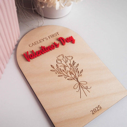 First Valentine's Day Arch Wooden Plaque