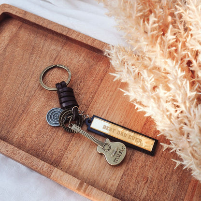 Retro Guitar Leather Keyring