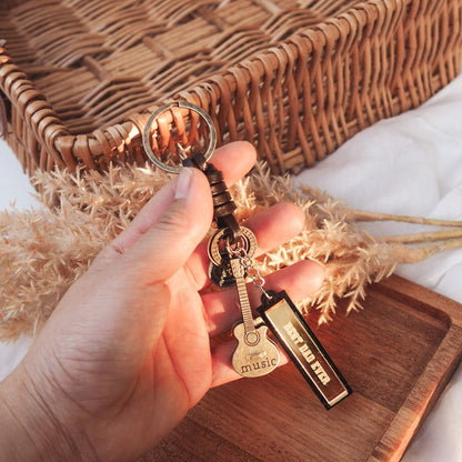 Retro Guitar Leather Keyring