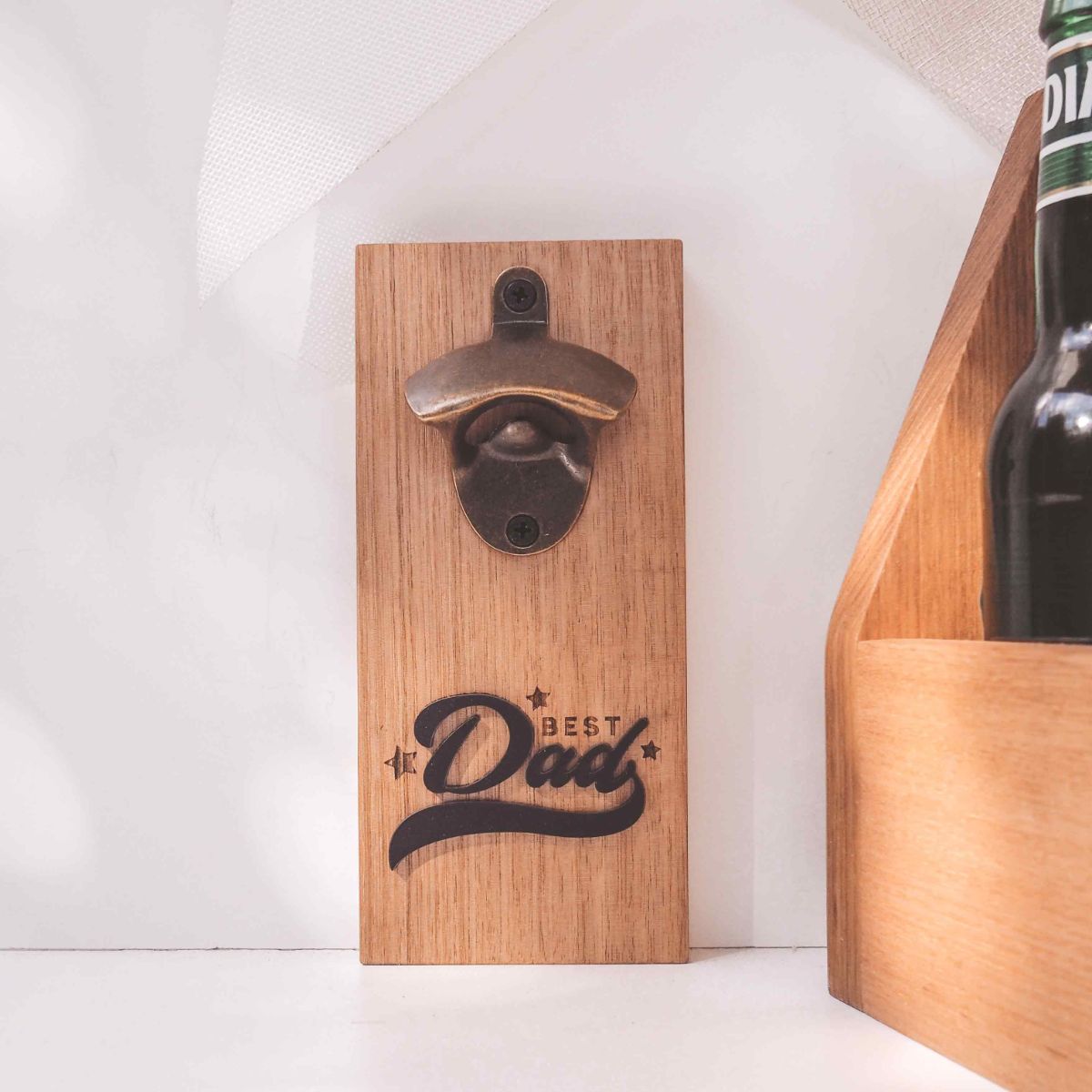 Premium Oak Beer Bottle Opener - Wall Mount