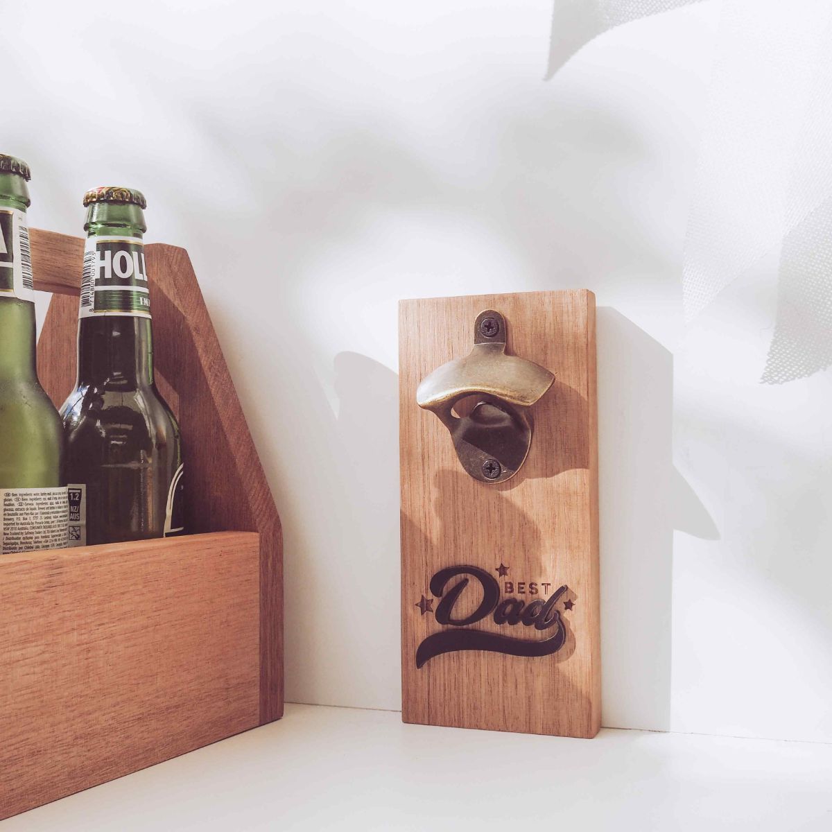 Premium Oak Beer Bottle Opener - Wall Mount